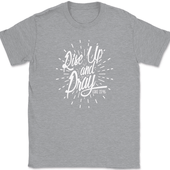 Rise Up And Pray T-Shirt Christian Worship Praise Jesus Bible Tee - Heather Grey, 5XL