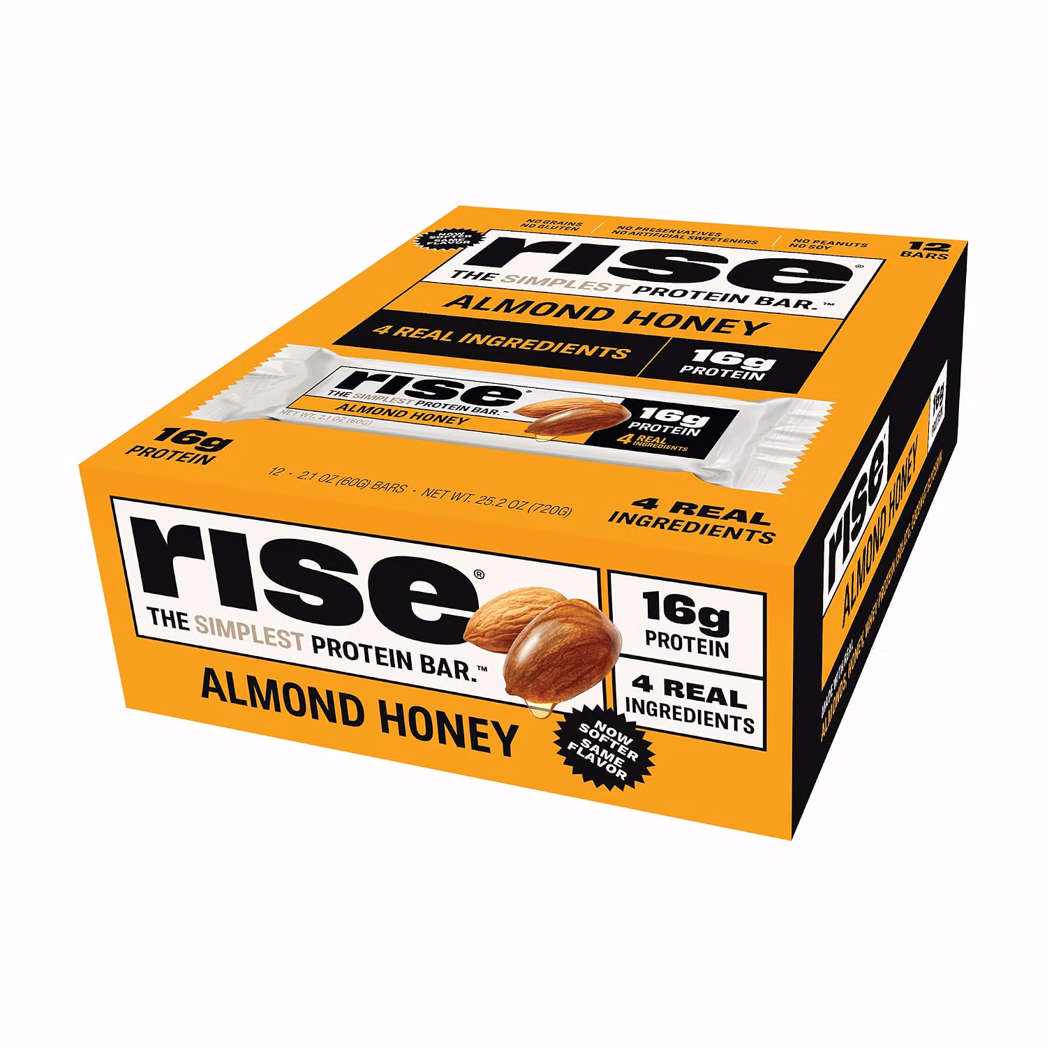 Rise Whey Protein Bars, Honey Almond, 16g Protein, Gluten-Free, 12 Count