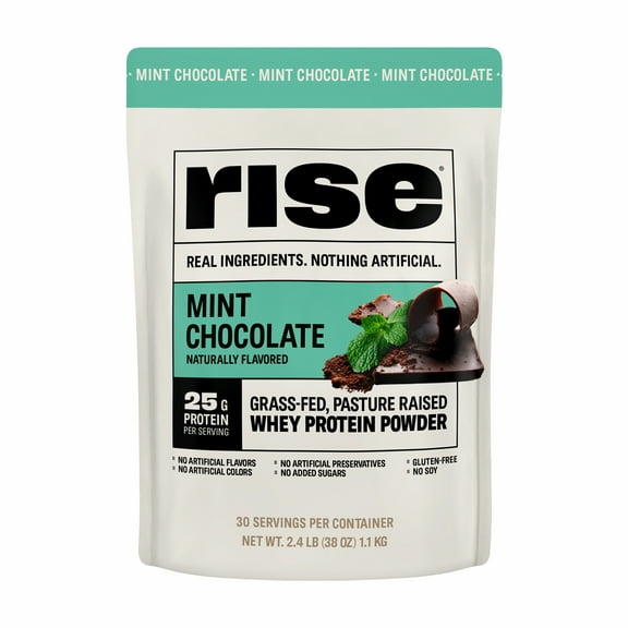 Rise Whey Protein Powder - Mint Chocolate | 25g Protein No Artificial Flavors, Colors, or Preservatives - Sugar Free, Gluten-Free, Soy Free (2.4 lbs)