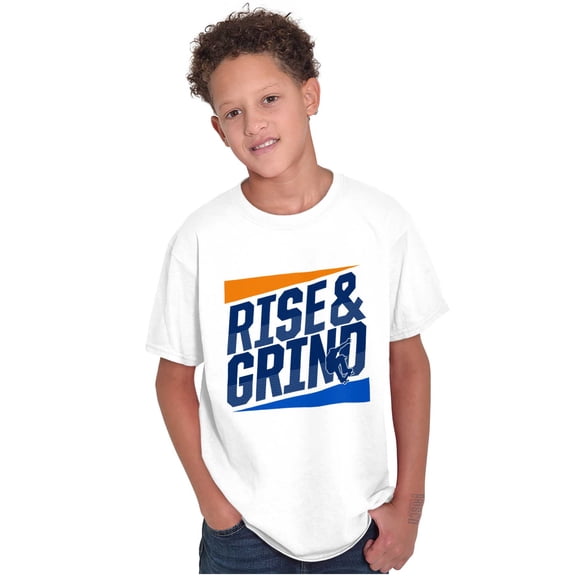 Rise and Grind Skateboarding Quote Boys Kids T Shirt Tees Tops Teen Brisco Brands L