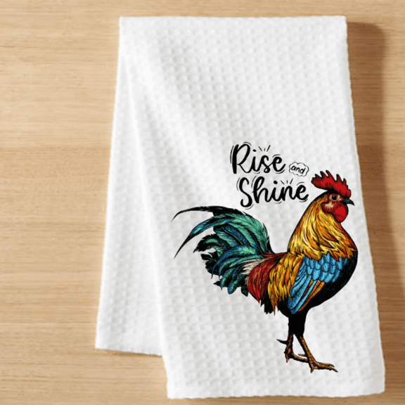 Rise and Shine Dish Towel Rustic Farmhouse Kitchen Decor 16x24