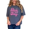 thumbnail image 1 of Rise and Slay, Pink Text Girl Quote Art Merch, Denim Comfort Colors T-Shirt, Small, 1 of 1