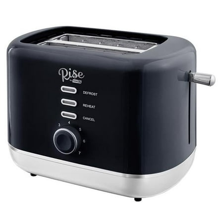 Rise by Dash 2-Slice Toaster: Defrost, Reheat + Auto Shut off, 7 Browning Levels for Bread, English Muffins & More, Black