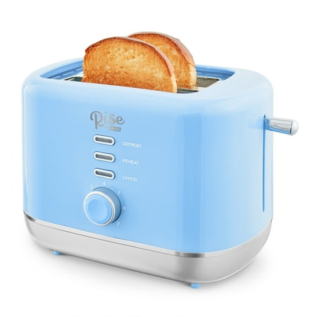 Rise by Dash 2-Slice Toaster: Defrost, Reheat + Auto Shut off, 7 Browning Levels for Bread, English Muffins & More - Blue