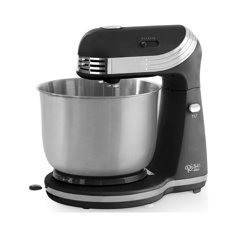 Rise by Dash Stand Mixer, 6 Speed, with Mixing Bowl, Dough Hooks, Beaters,  Recipes, Black, 3 Qt