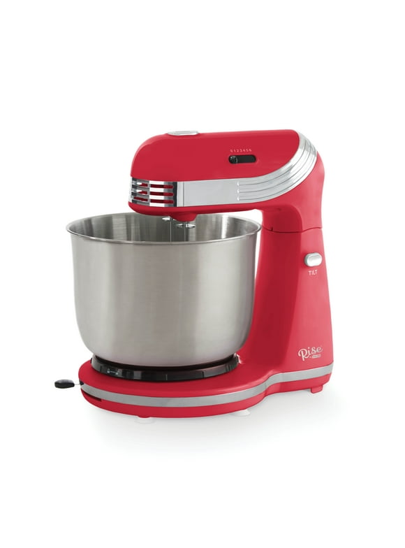Rise by Dash Stand Mixer, 6 Speed, with Mixing Bowl, Dough Hooks, Beaters, Recipes , Red, 3 Qt