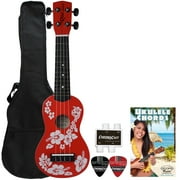 Rise by Sawtooth Beginner's Ukulele Pack with Case, Chord Guide, Pitch Pipe, and Picks, Hibiscus Red