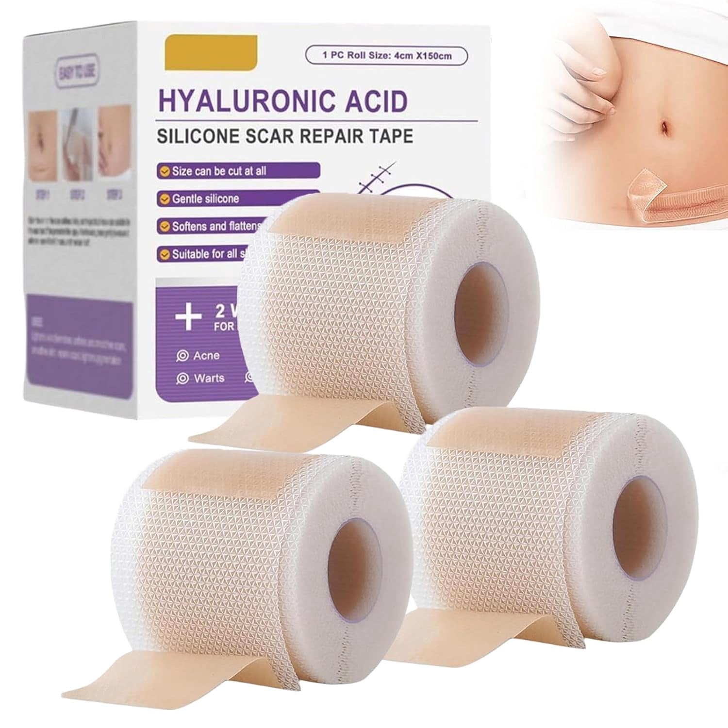 Risedora Hyaluronic Acid Nano Repair Tape, Silicone Scar Sheets and Face Tape for Wrinkles, Gentle Hydrating Scar Removal Tape for All Skin Types