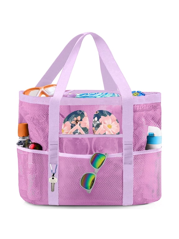 Beach Bag, Extra Large Mesh Beach Tote with 8 Pockets & Waterproof Zipper inner Pocket for Family Pool Bag Ideal for Beach Trip Toys & Vacation Essentials