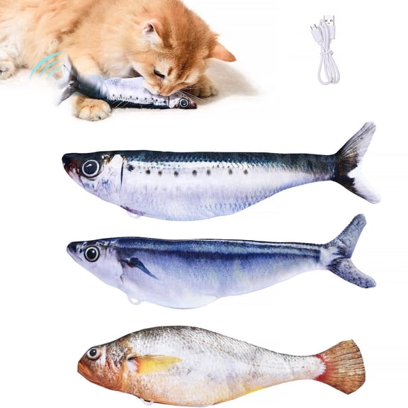 Risehigh  Interactive Cat Toys for Indoor 3 Pcs Kitten Toys Bite-Sized Realistic Flopping Fish with Tap-Activated 3 Flapping Modes 7.1 Inch Rechargeable