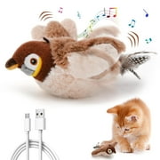Risehigh Cat Toys for Indoor Cats Interactive Flapping Chirping Bird Kitten Toy Touch Activated Rechargeable Automatic with Catnip