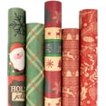 thumbnail image 1 of Inadays Kraft Christmas Wrapping Paper,17 Inch x 9.8 Feet Per Roll -Total of 5 Rolls, Holiday Gift Wrapping Paper, Santa Claus, Penguin, Snowflake and Christmas Tree Design for Xmas Holiday, Party, 1 of 9