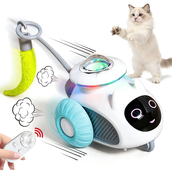 Risehigh Interactive Cat Toys for Indoor Cats 2-Speed Automatic Moving Remote Control Smart Cat Rechargeable Toy with Feathers, Blue