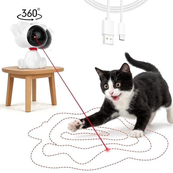 Inadays Laser Cat Toys for Indoor Cats with Random Trajectory, 3 Modes & 2 Speeds, 360° Rotation, Rechargeable Automatic Interactive Toy for Bored Adult Cats & Kittens, White