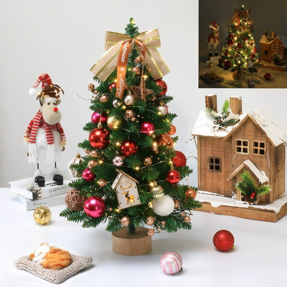 Risehigh Mini Christmas Trees with Lights and Ornament 24'' Christmas Decoration Indoor Outdoor
