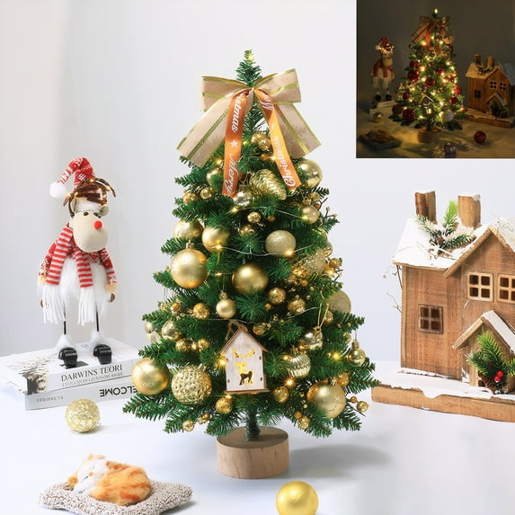 Risehigh Mini Christmas Trees with Lights and Ornament 24'' Christmas Decoration Indoor Outdoor