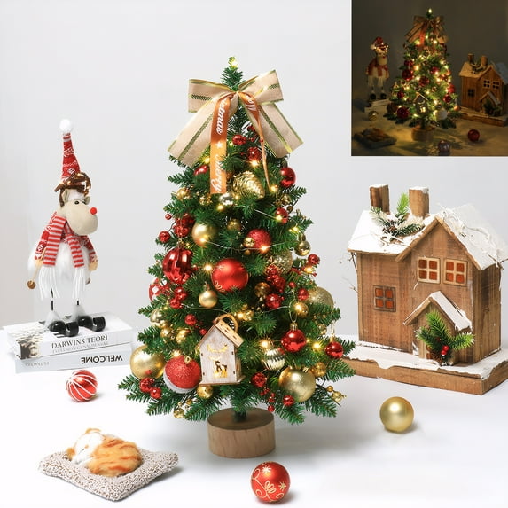 Risehigh Mini Christmas Trees with Lights and Ornament 24'' Christmas Decoration Indoor Outdoor