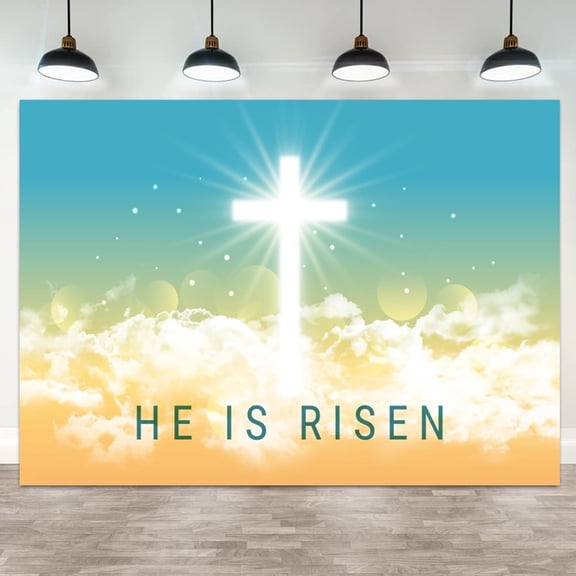 He is Risen Backdrop Jesus Resurrection Holy Cross Paradise Background White Cloud Christian Church Event Easter Party Decorations Banner Supplies Photo Booth Props