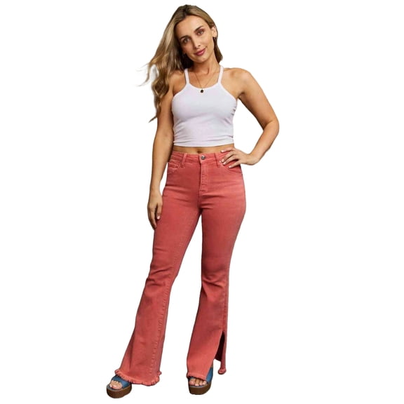 Risen Bailey Women's High Waist Side Slit Flare Jeans