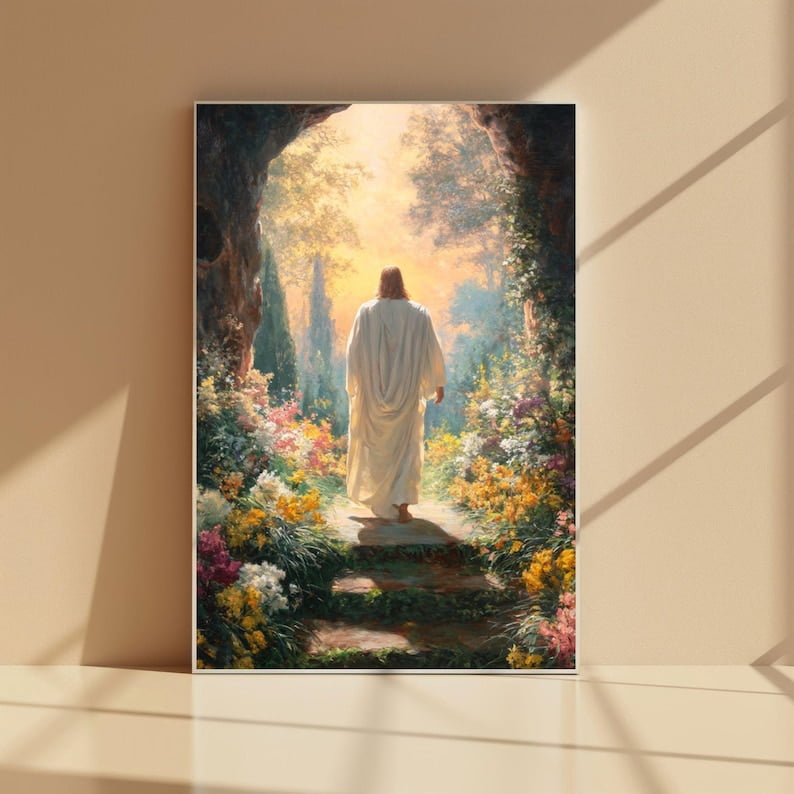 Risen Christ Wall Art,Empty Tomb Resurrection Poster,Jesus Walking from ...