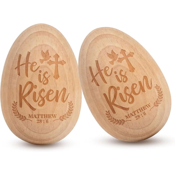 He Is Risen Easter Egg Decor Set, 2 Pack Wooden Resurrection Eggs Basket Stuffers, Christian Religious Easter Basket Fillers, Home Tabletop Decoration