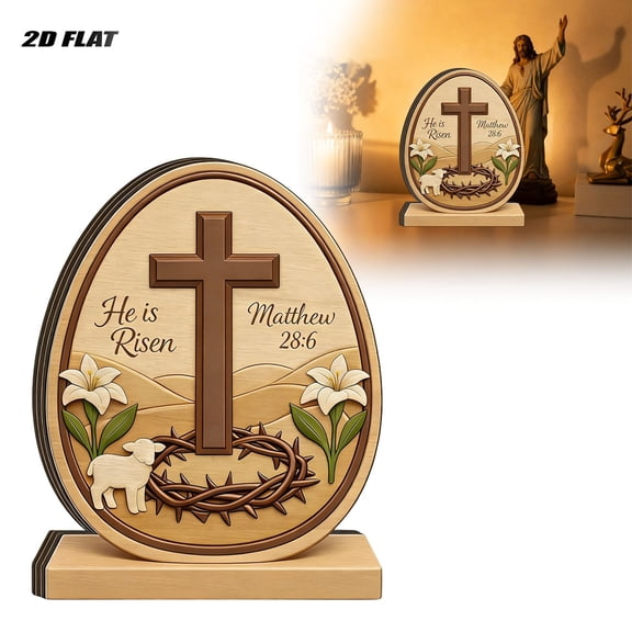 He Is Risen Easter Night Scene Wooden Tomb Decor With Cave, Easter Resurrection Scene Set, Christian Resurrection Display For Home, Religious Spring Table Decoration 13Cm/4.9In