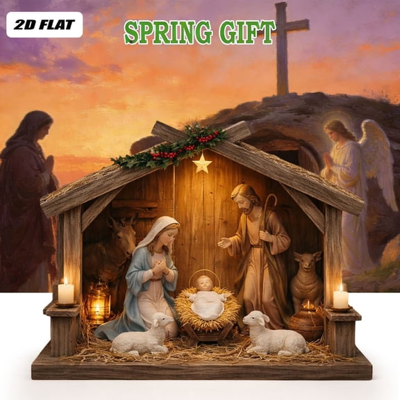 He Is Risen Easter Night Scene Wooden Tomb Decor With Cave, Easter Resurrection Scene Set, Christian Resurrection Display For Home, Religious Spring Table Decoration 13Cm/4.9In