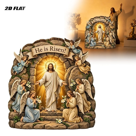He Is Risen Easter Night Scene Wooden Tomb Decor With Cave, Easter Resurrection Scene Set, Christian Resurrection Display For Home, Religious Spring Table Decoration 13Cm/4.9In Home Decor