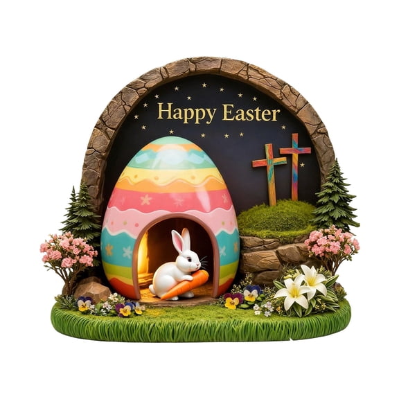 He Is Risen Easter Night Scene Wooden Tomb Decor With Cave, Easter Resurrection Scene Set, Christian Resurrection Display For Home, Religious Spring Table Decoration 4.7"
