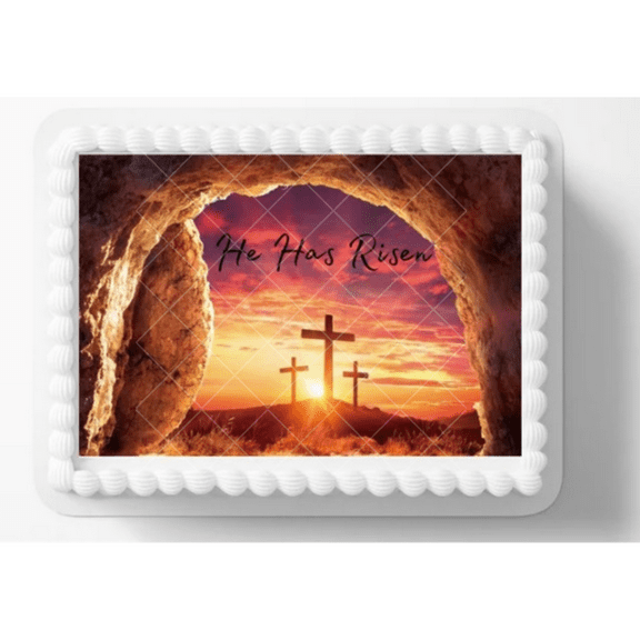 He Has Risen Easter Religious Edible Image Edible Birthday Cake Topper Frosting Sheet Icing Paper Cake Decoration Edible Cake Sticker Decal You Add To Your Own Cake 10" by 8"