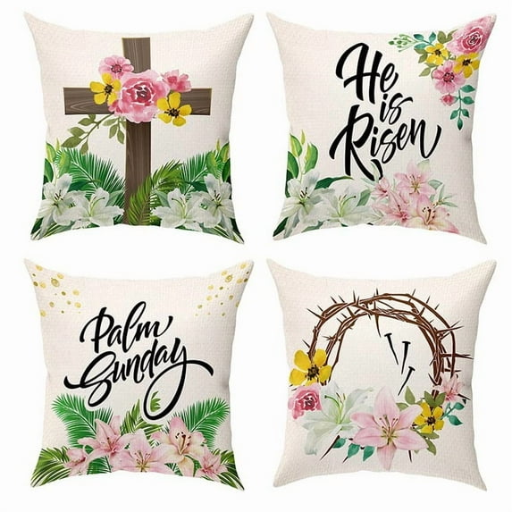 He is Risen Easter Religious Pillow Covers 18x18 Inches, Cross Thorns Pillow Covers Burlap Decorative Cushion & Throw Pillows Cases for Easter Home Sofa Couch