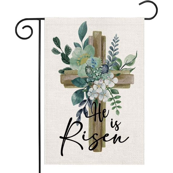 He Is Risen Garden Flag 12.5 x 18 Inch Happy Easter Cross Religious Decorative Double Sided Burlap Flag for Spring Easter Farmhouse Yard Holiday Decoration