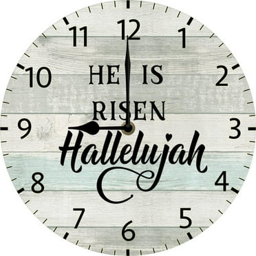He Is Risen Hallelujah Wall Clock Religious Easter Home Decor Farmhouse Wooden Clock with Inspirational Sayings - Silent Non-Ticking Battery Operated - Rustic Home Kitchen Decor 10 Inch
