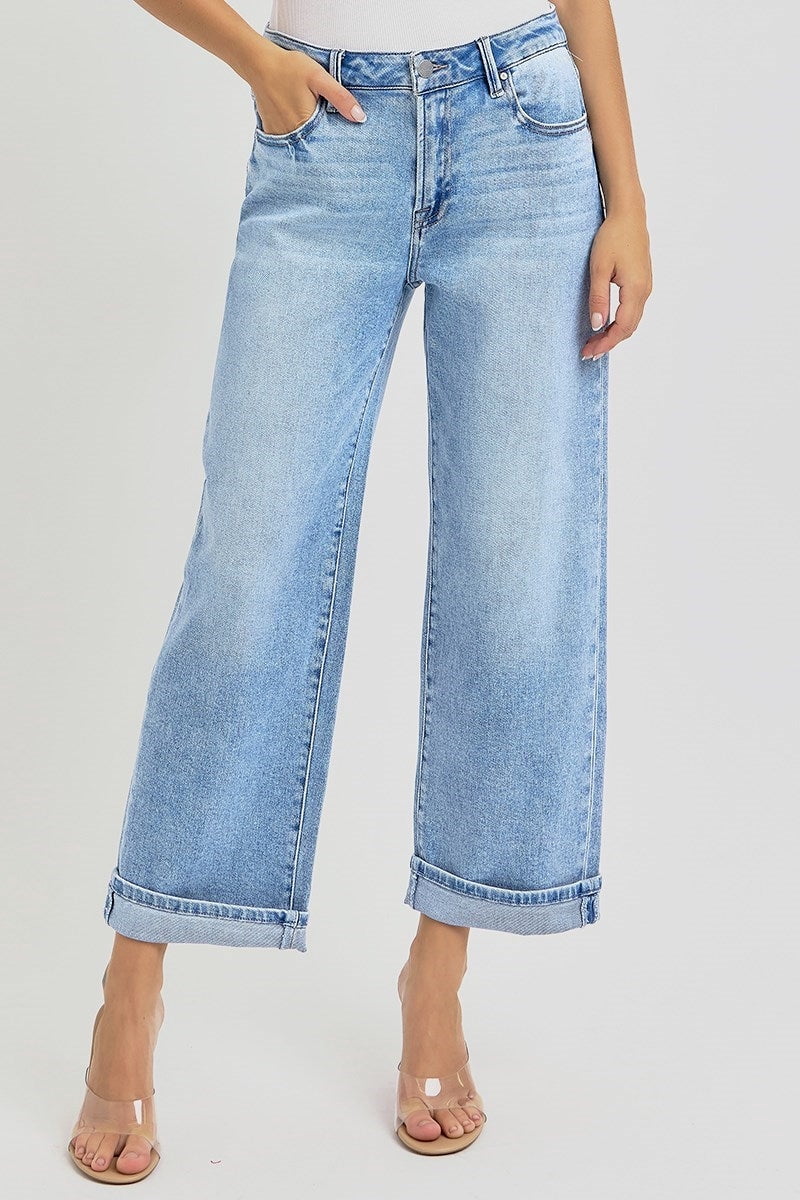 RISEN High Rise Ankle Wide Cuffed Jeans