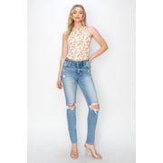 Risen High Rise Knee Distressed Skinny Jeans