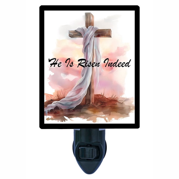 He Is Risen Indeed Night Light Christian Cross with Resurrection Cloth, Inspirational Easter Religious Home Dcor Accent Includes Free Switchable Insert