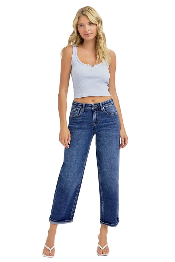 - High Rise Cropped Boyfriend Jeans with Versatile Cuffed Hem (26.5" Inseam) - RDP5976