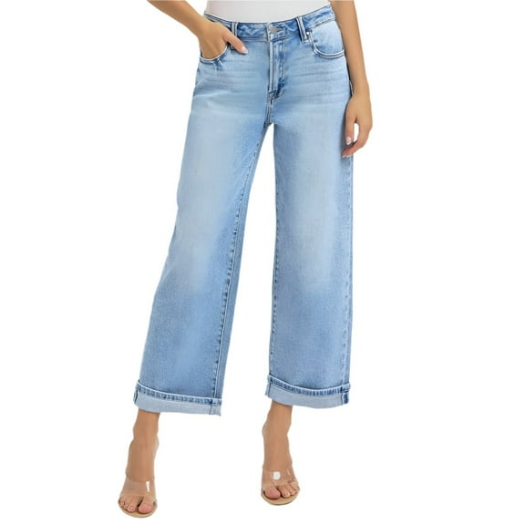 Risen Jeans - High Rise Ankle Barrel Jeans with Turn-Up Cuffed Hem (26" Inseam) - PG21003
