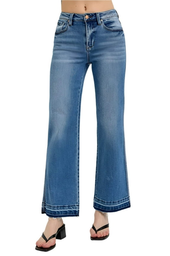 - High Rise Ankle Straight Leg Jeans with Shadow Hem Detail (30" Inseam) - RDP5845