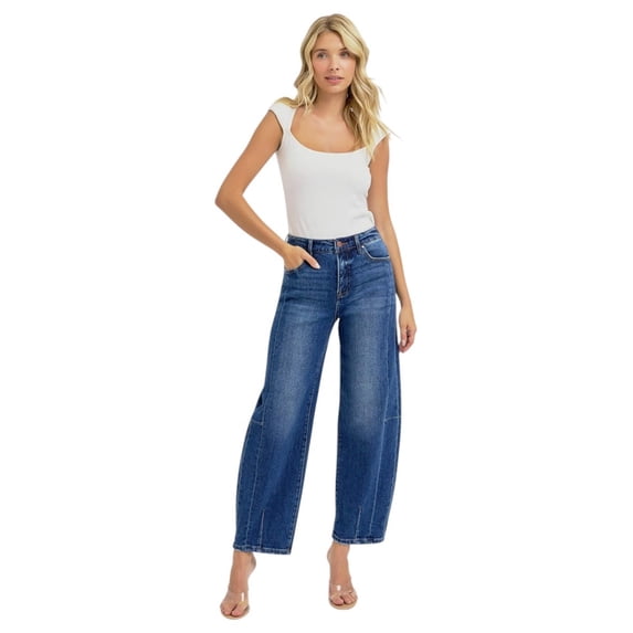 Risen Jeans - High-Rise Barrel Leg Jeans with Adjustable Cuff (25.5" Inseam) - RDP5933