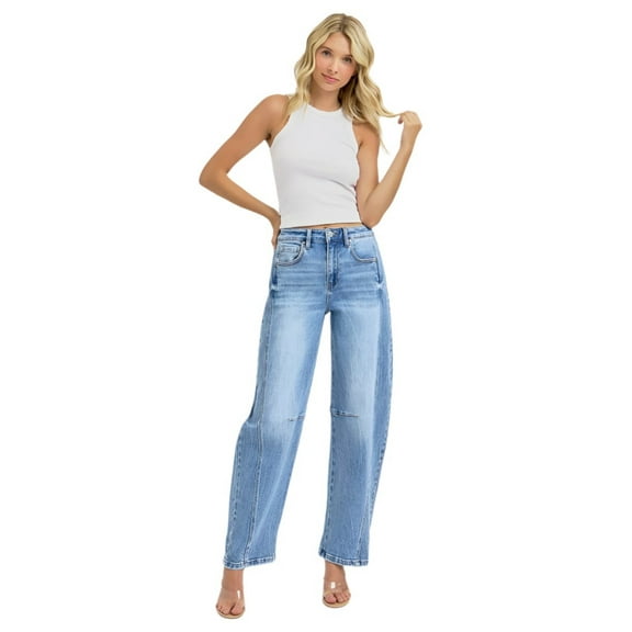 Risen Jeans - High-Rise Relaxed Barrel Leg Jeans with Adjustable Cuffed Hem (25 1/2" Inseam) - RDP5901