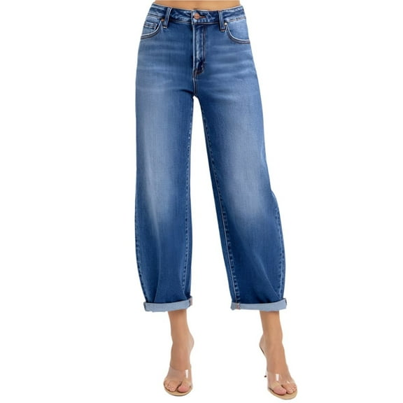 Risen Jeans - High Rise Cropped Barrel Leg Jeans in Vintage Dark Indigo (27.5" Inseam) - PGA21024