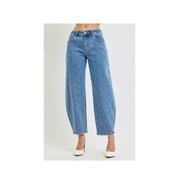 Risen Jeans High Rise Crop Barrel Polka Dot Embroidery Jeans Cropped Embroidered Denim