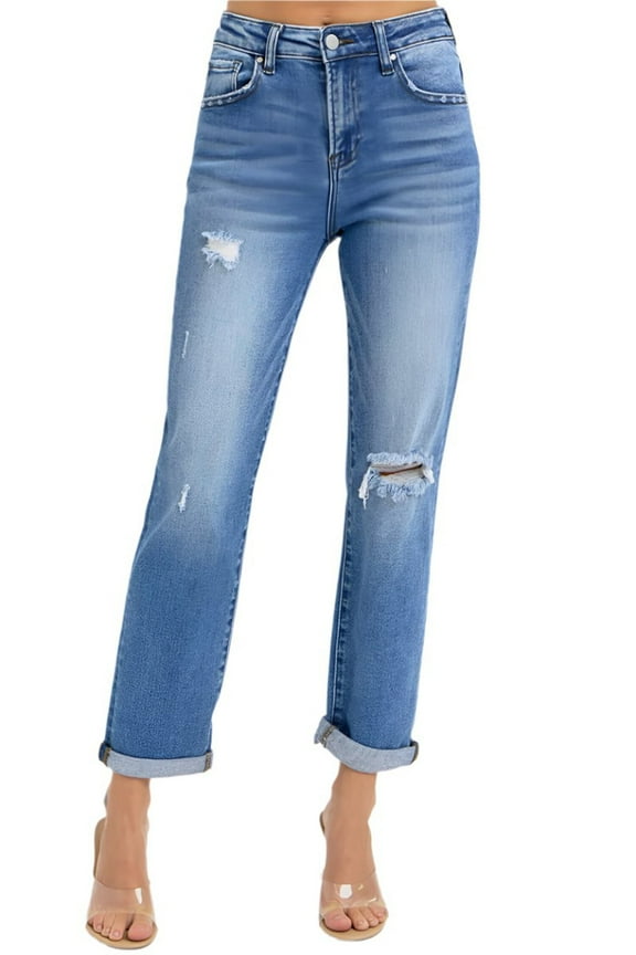 Style RDP5343RT — High Rise Girlfriend Roll Up Jeans in Rattan Wash