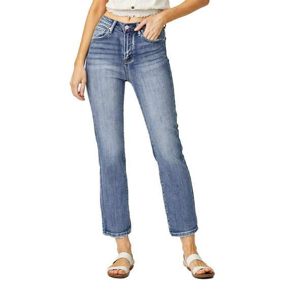 Risen Jeans - High-Rise Cropped Straight Leg Jeans with Distressed Raw Hem (27" Inseam) - RDP5250