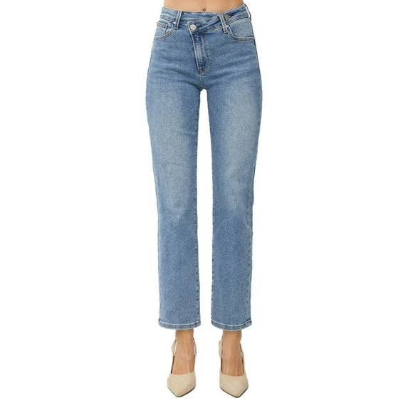 Risen Jeans - High Rise Crossover Straight Leg Jeans in Vintage Indigo (28" Inseam) - RDP5333