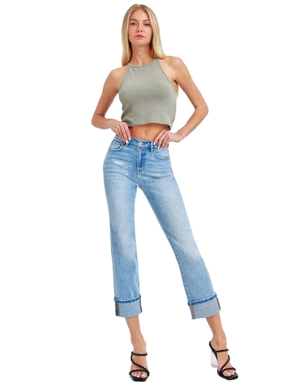 - High Rise Ankle Straight Cuffed Jeans (25.5" - 29" Inseam) - RDP5580RT
