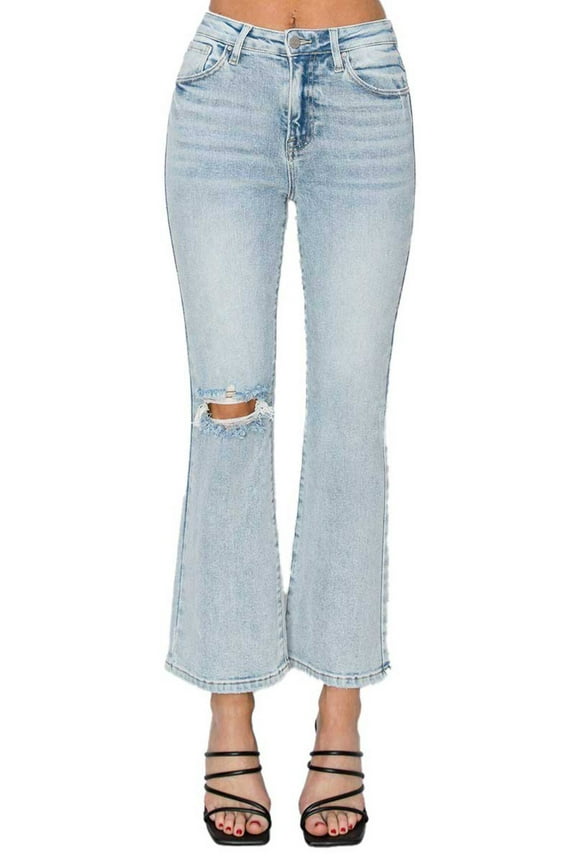 - High Rise Distressed Ankle Flare Jeans - RDP5696L