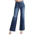 thumbnail image 1 of Risen Jeans - High Rise Distressed Wide Flare Jeans in Dark Indigo (33" Inseam) - RDP5385, 1 of 6