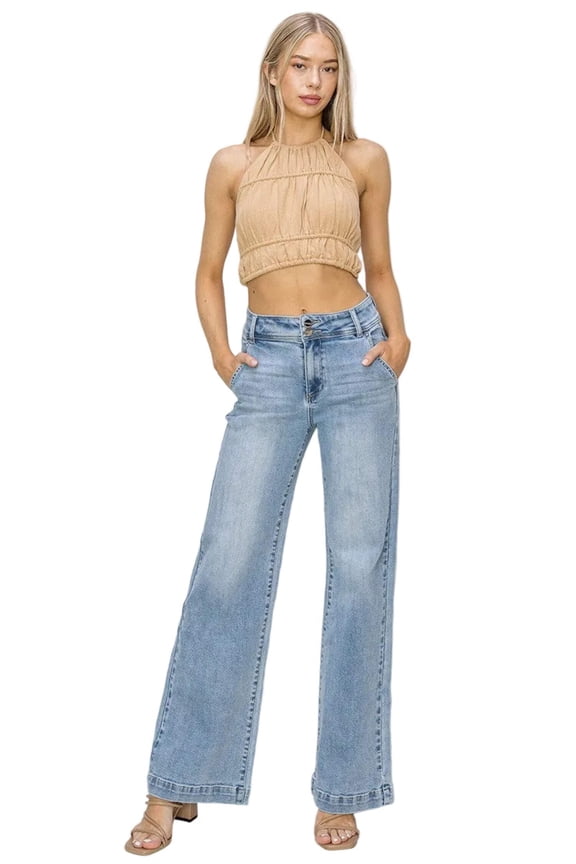 - High Rise Double Button Wide Leg Jeans (32.5" Inseam) - RDP5765